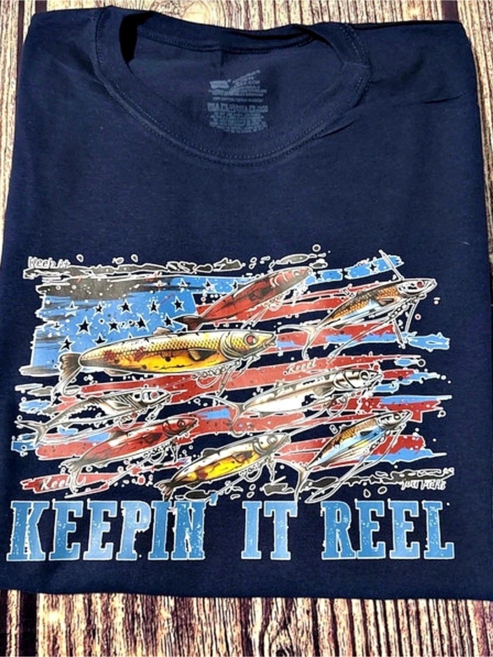 Hanes Keepin It Reel American Flag Fish Graphic T-Shirt